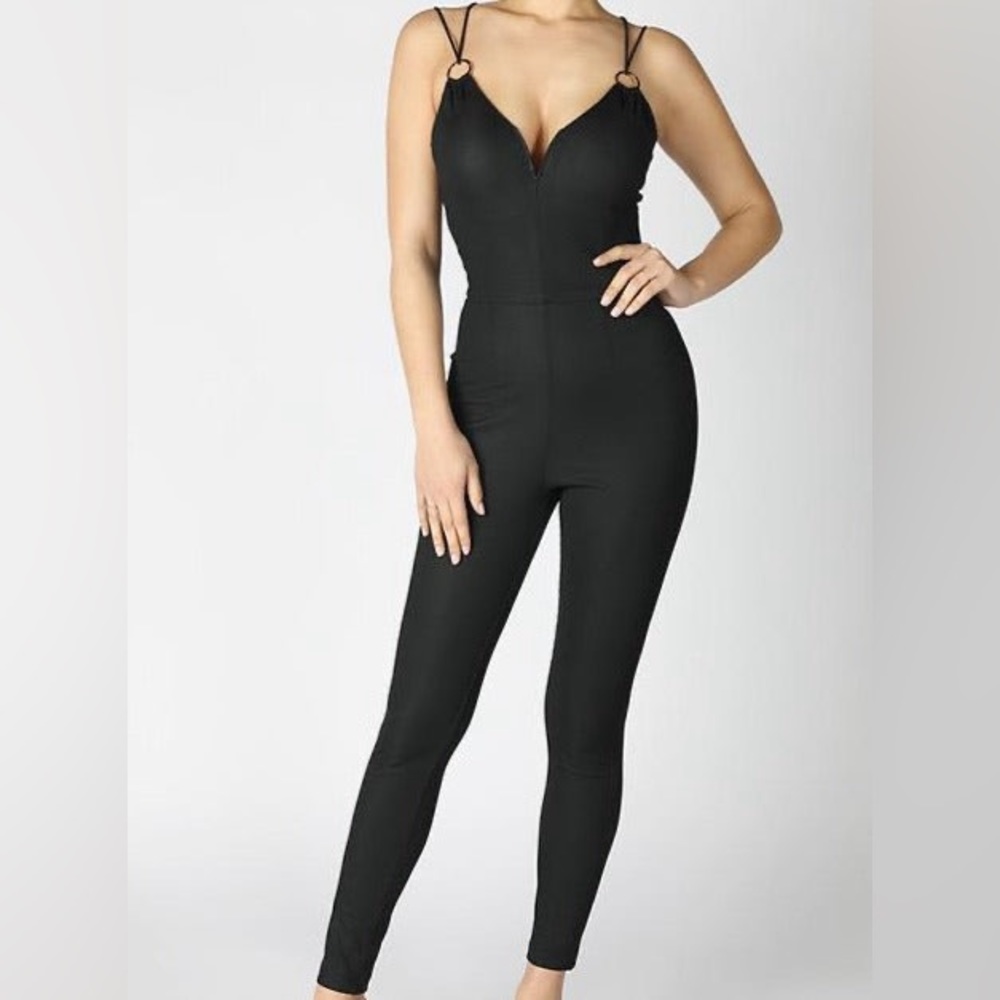 Black ribbed bodycon jumpsuit